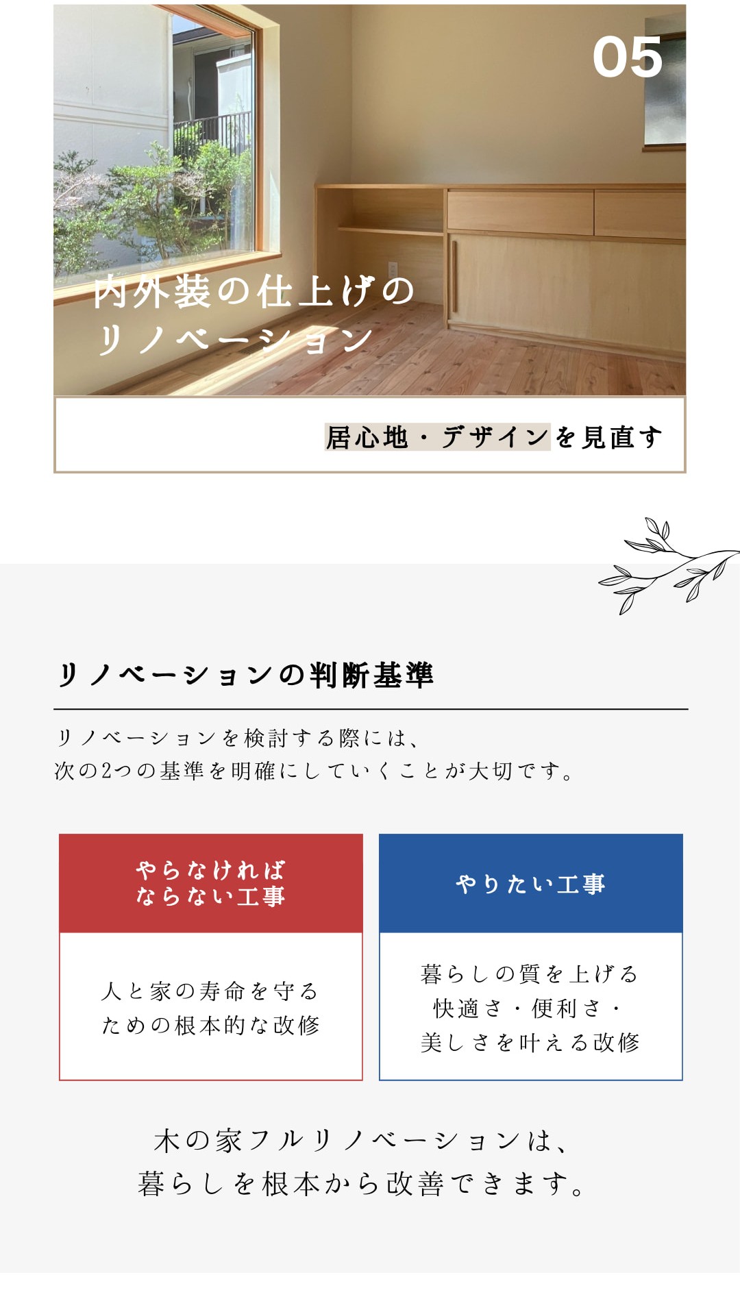 内外装のリノベーション　リノベーションの判断基準はやらなければならない工事とやりたい工事